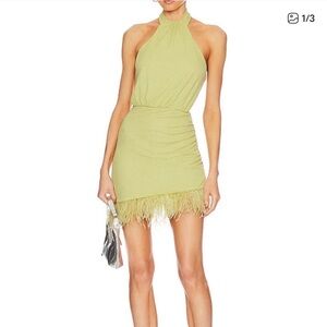 SAYLOR Katrin Lime Feather Trim Mini Dress